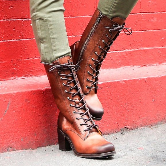 $429 Frye Kendall Lace Up Brown Genuine Leather Mid-Calf Heeled ZipUp Ankle Boot